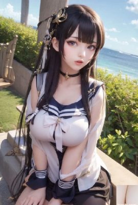 Великолепные изображения японской школьницы с большой грудью в сексуальной униформе, созданные искусственным интеллектом