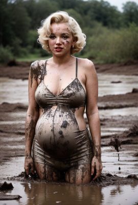 Беременная Мэрилин в грязи (сгенерировано AI)